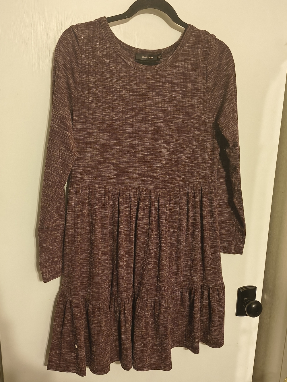 Doe & Rae Long-Sleeve Tiered Dress in Heather Plum